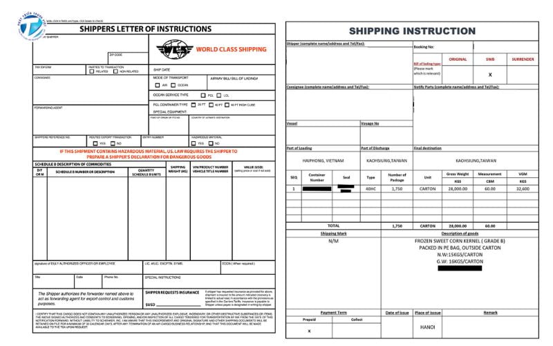 Form SI trong logistics là gì - mẫu biểu chứa toàn bộ thông tin hướng dẫn phát hành vận đơn